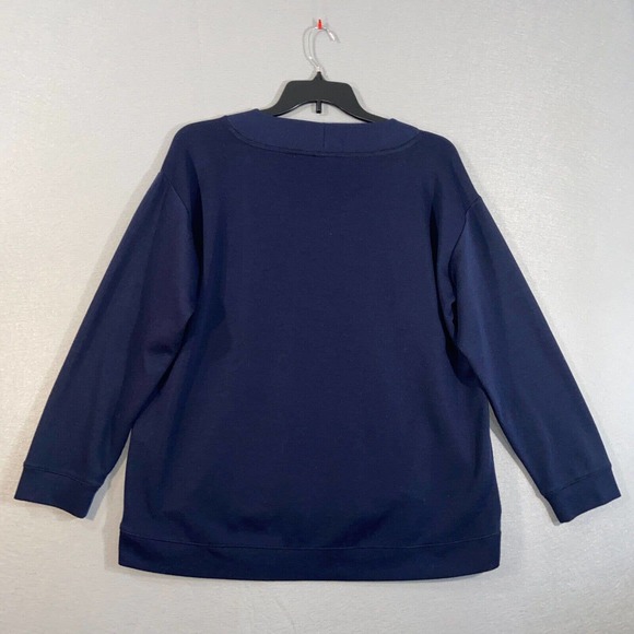 Weekends by Chicos Sweater Womens 3 Blue Long Sleeve V Neck Solid Casual Top - Picture 14 of 15